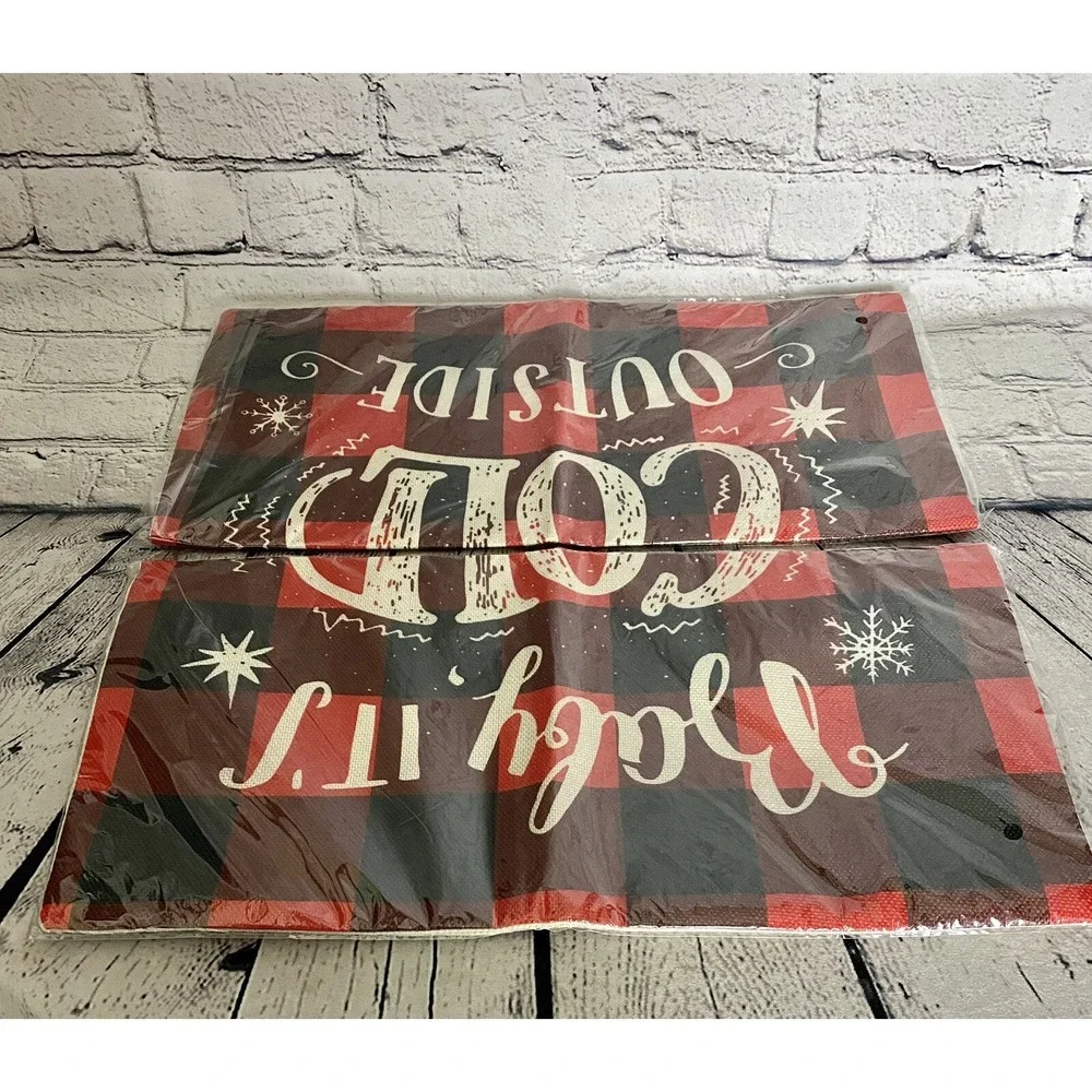 BABY IT'S COLD OUTSIDE Christmas Buffalo Plaid Set Of 2 Pillow Covers 18x18